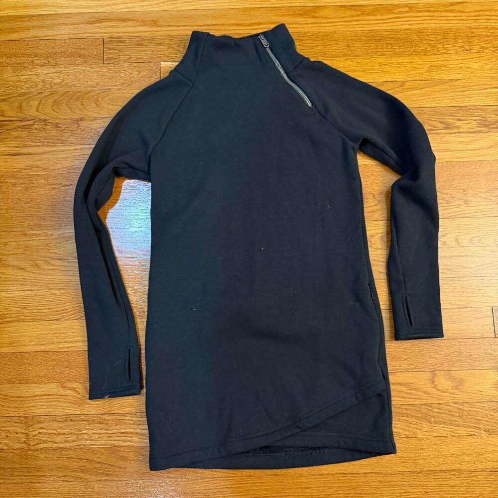 Athleta Cozy Karma Asym Sweatshirt Dress in Black - Size XXS (17.5" P2P)